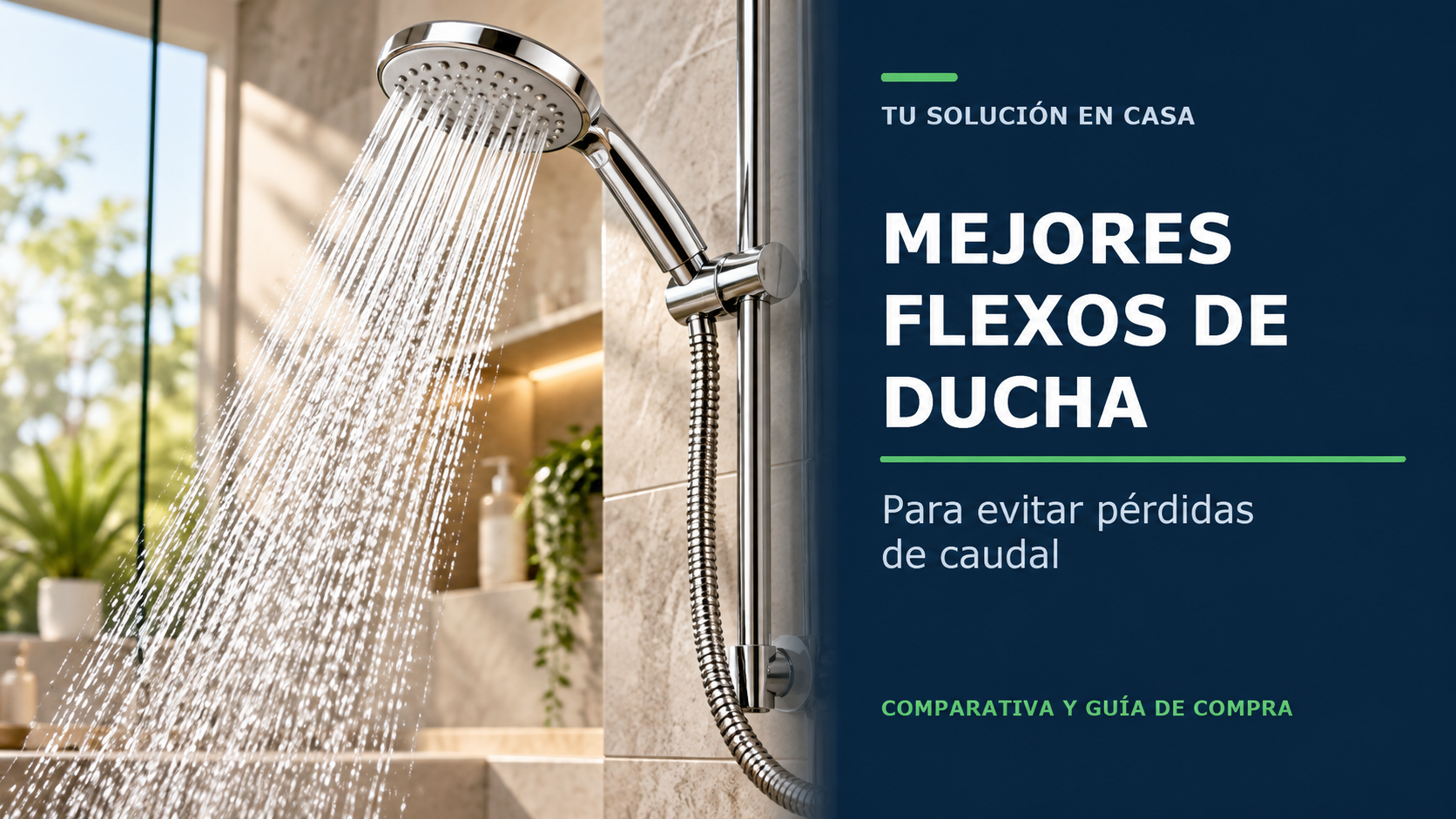 Comparativa de flexos de ducha para evitar pérdidas de caudal, con ducha cromada y manguera antitorsión